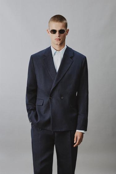 BLAZER CRUZADA TRAJE LINO - ALGODÓN - Índigo de Zara