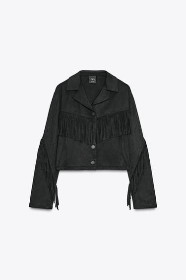 FRINGED FAUX SUEDE JACKET - Black by Zara