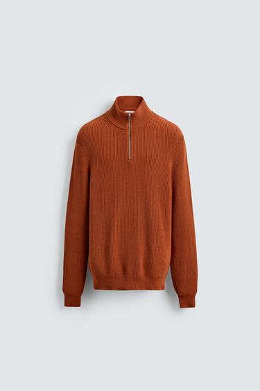 PURL KNIT SWEATER WITH ZIP - Orange by Zara