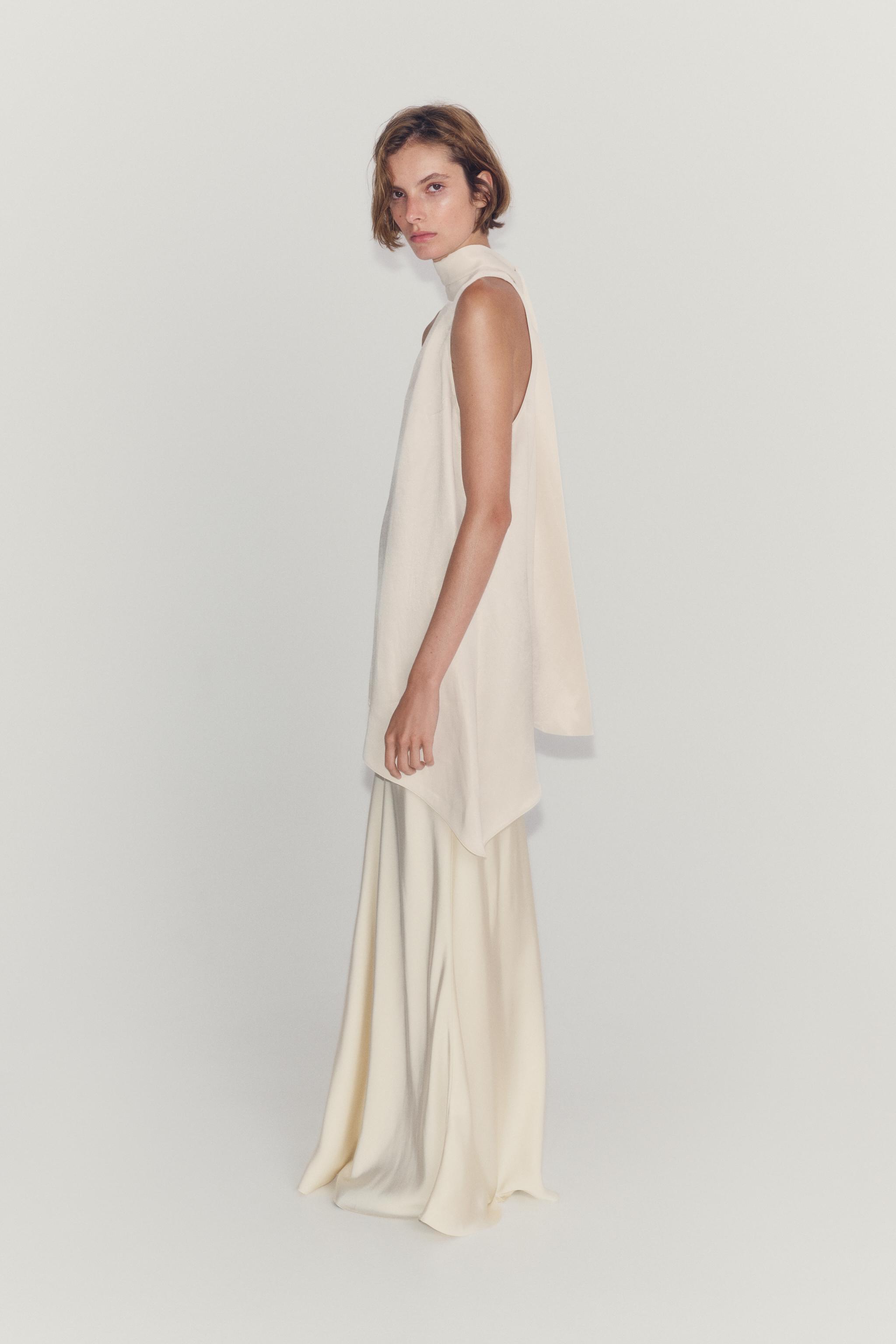 Женские рубашки Zara ZW COLLECTION ASYMMETRICAL TIE-NECK TOP — фото 4