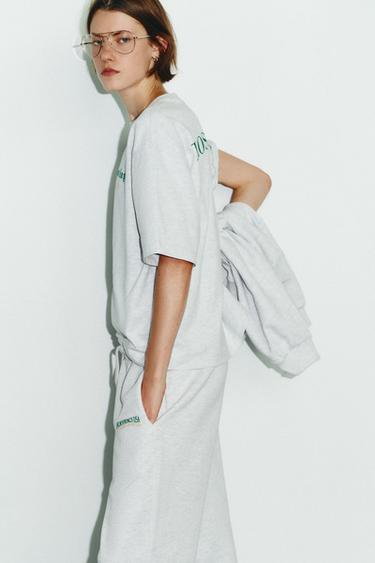 COTTON TEXT T-SHIRT - Grey marl by Zara - Image 2