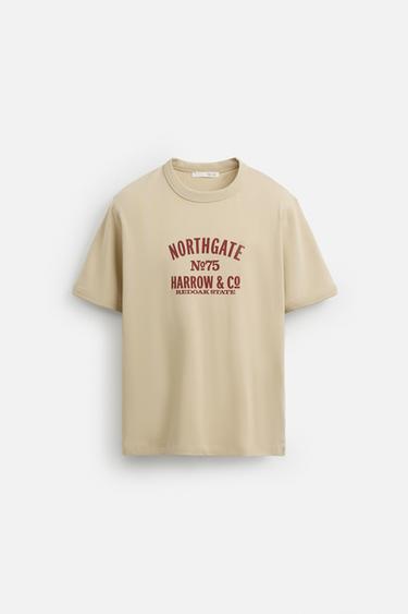 RIBBED SLOGAN T-SHIRT - camel by Zara