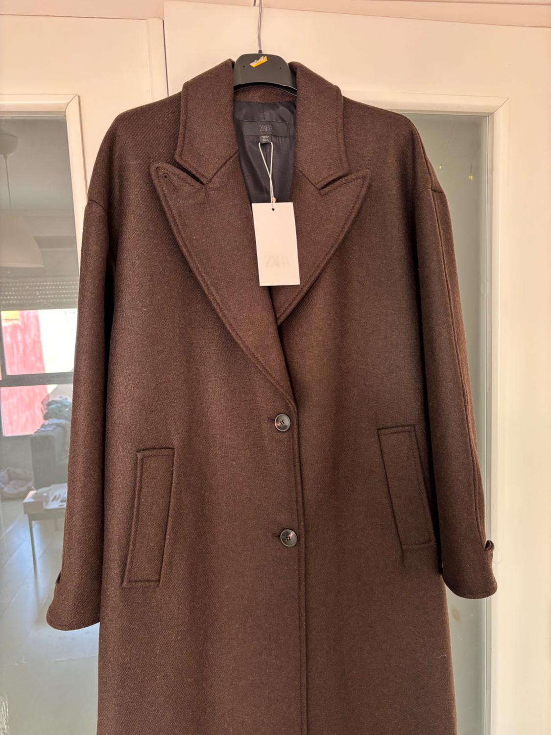 COAT WITH COMBINED LEATHER EFFECT COLLAR - Image 2