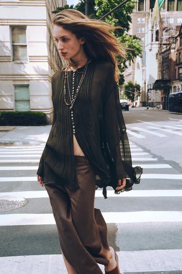 PANTALON LARGE À OUVERTURES ZW COLLECTION - Marron de Zara - Image 1