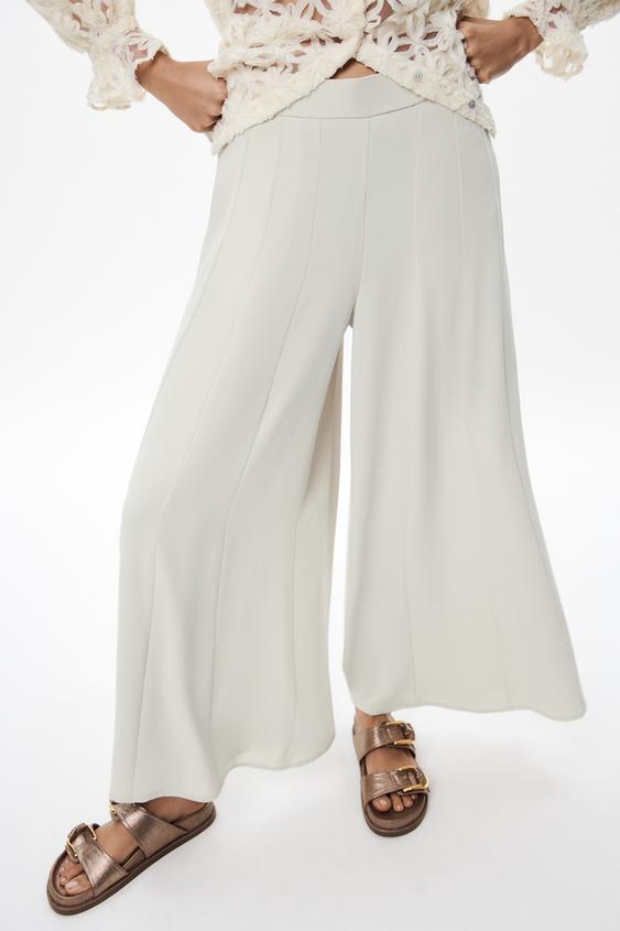Zara Women Finely pleated palazzo trousers 9479/277/800 (X-Large): Buy  Online at Best Price in UAE 