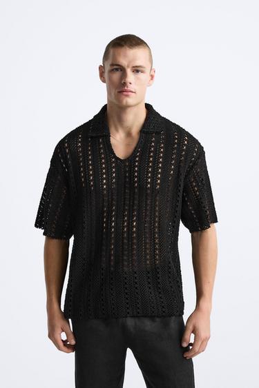 POLO PUNTO CROCHET - Negro de Zara