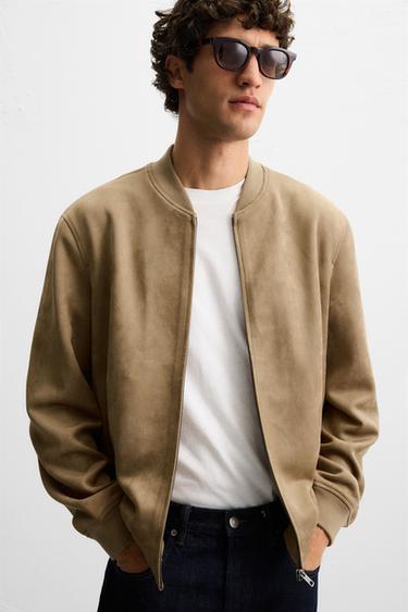 CAZADORA BOMBER EFECTO ANTE - Beige de Zara