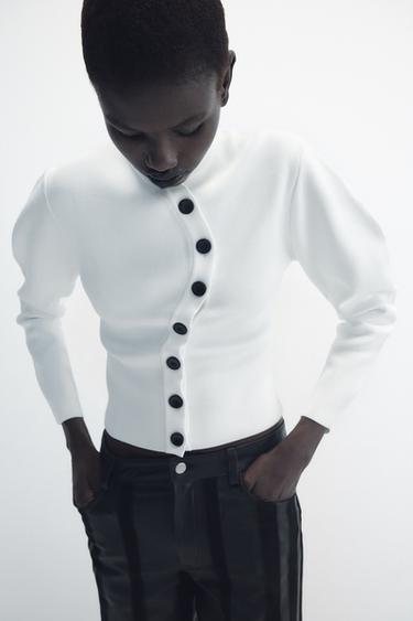 CHAQUETA PUNTO CIERRE ASIMÉTRICO - Blanco de Zara