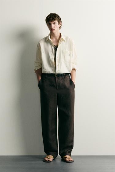 EMBROIDERED COTTON/LINEN RELAXED FIT SHIRT - Ecru by Zara