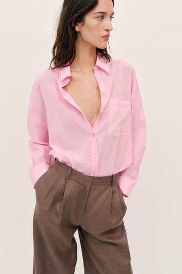 OVERSIZE COTTON SHIRT - Pale pink by Zara