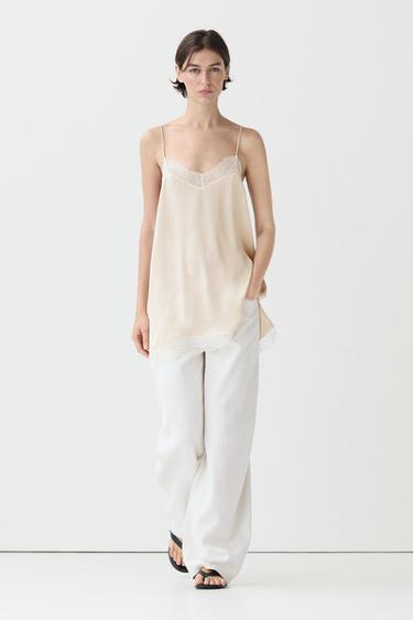 Zara Strappy top with lace detail - Ecru - Image 0