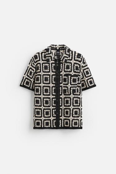 Zara CROCHET OVERSHIRT - Black / White