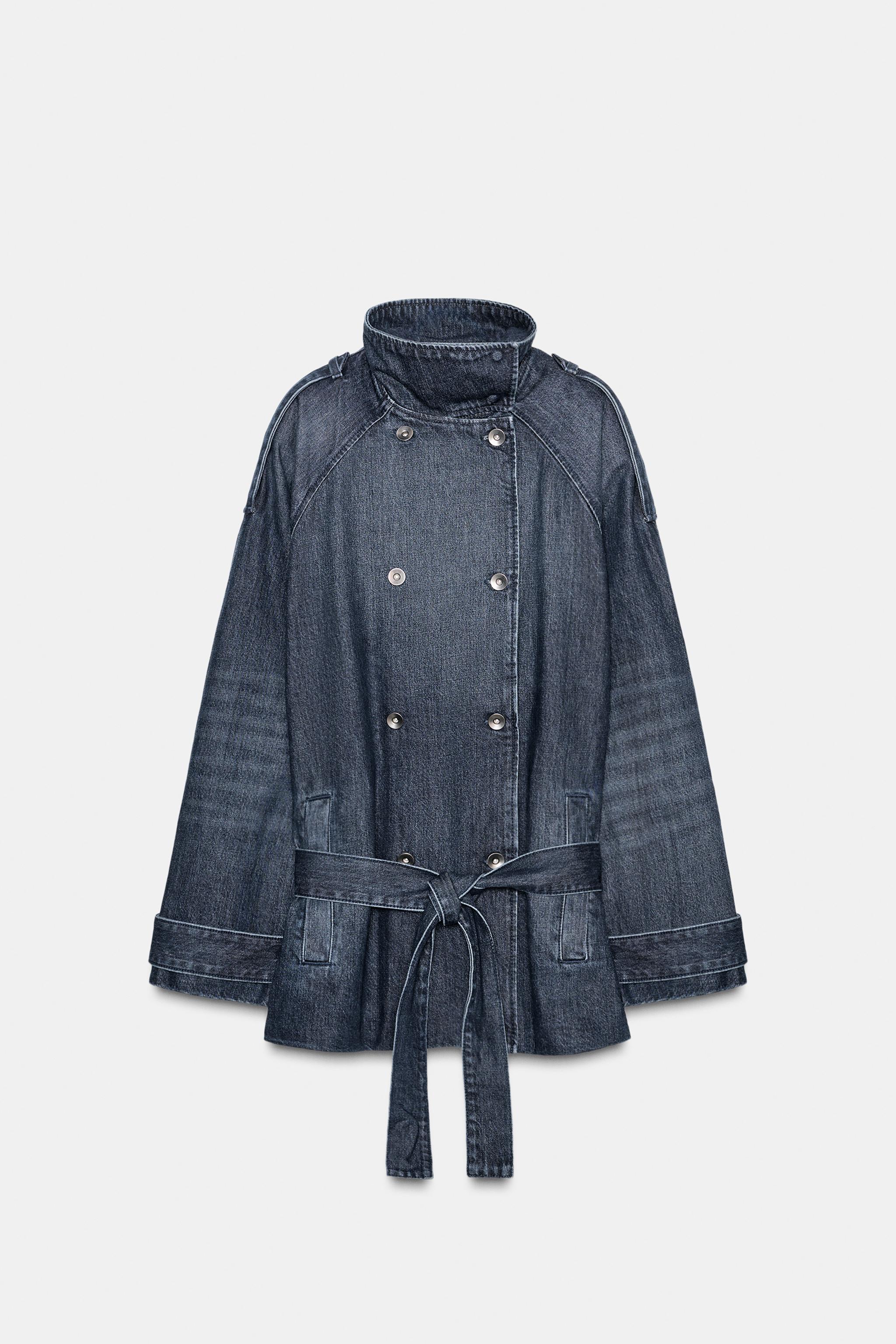 TRF BELTED DENIM MIDI TRENCH COAT