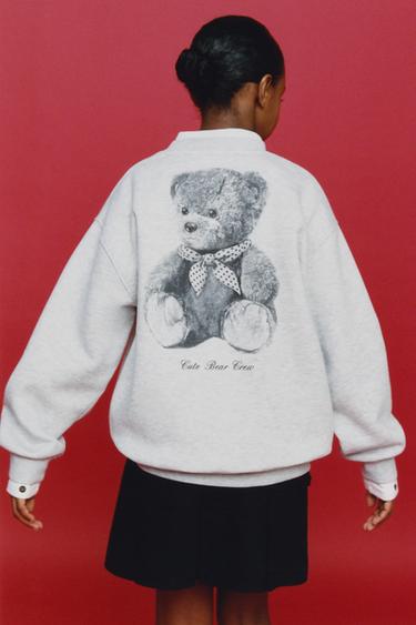 SWEATSHIRT WITH BEAR PRINT - Grey marl by Zara