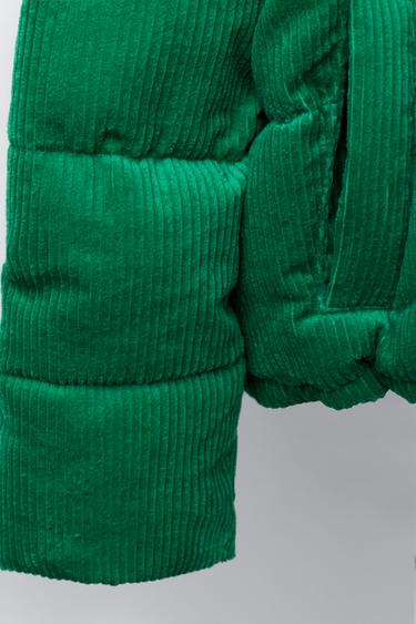 EMBROIDERED TEXT CORDUROY PUFFER JACKET - Green by Zara - Image 5