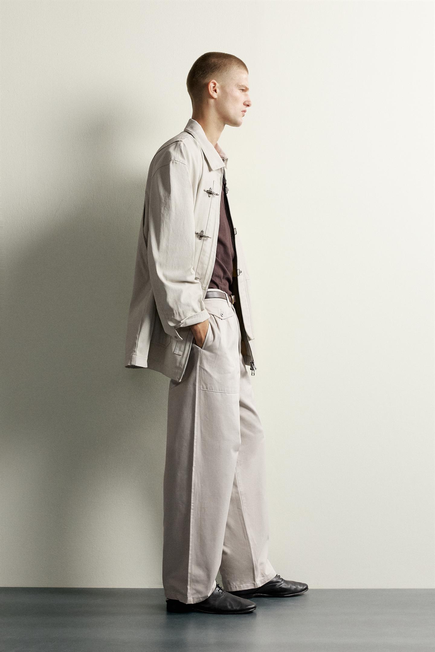 Мужские брюки Zara Straight Relaxed Fit Pocket, цвет: Серо-бежевый — фото 4
