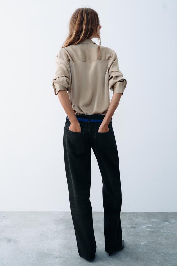 GOLD BUTTON SATIN SHIRT - Light khaki by Zara - Image 4