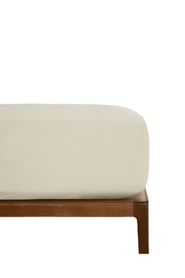 WASHED COTTON PERCALE FITTED SHEET X SOCIETY LIMONTA - Stone Zara