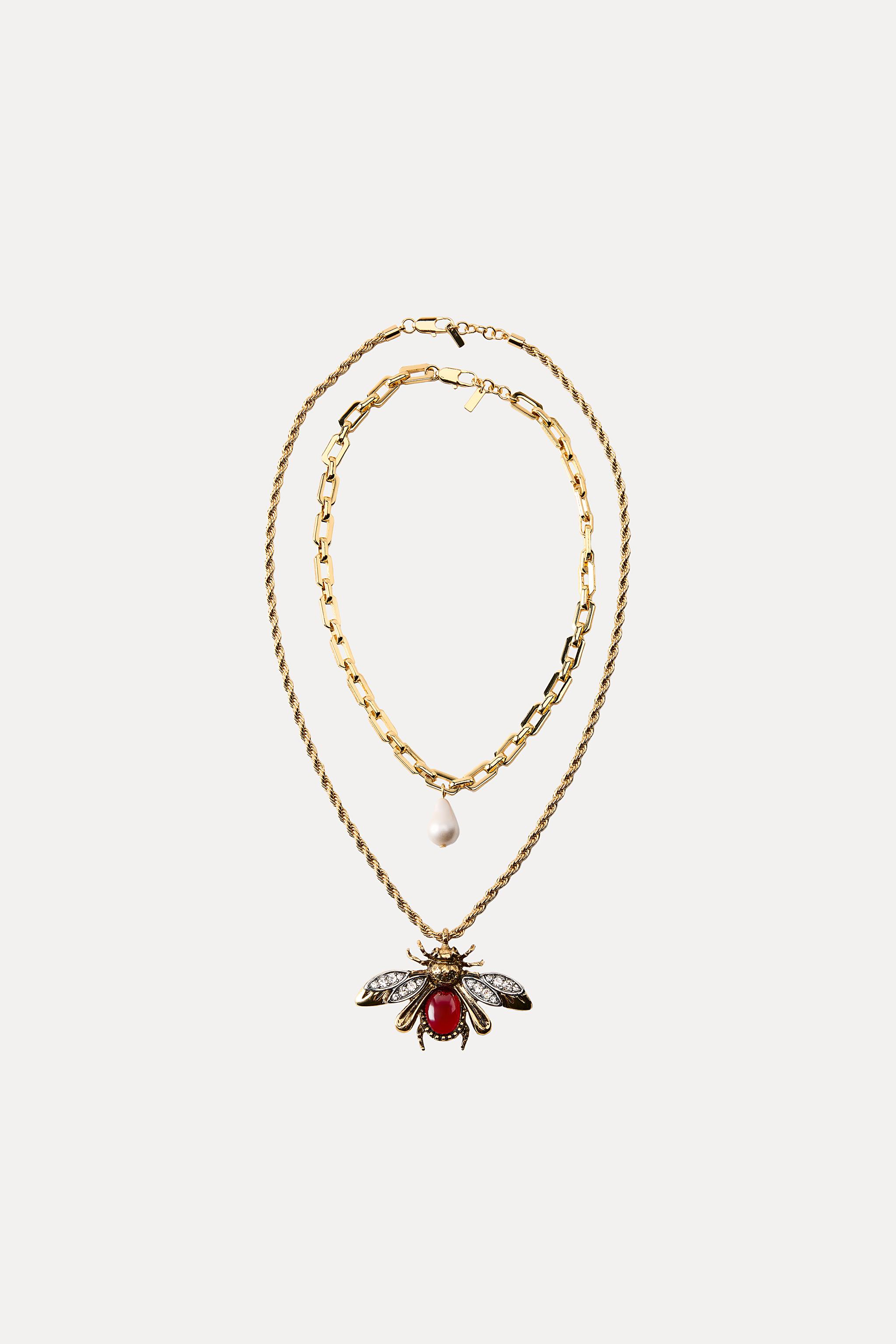 ZARA ミツバチ＆フェイクパールネックレス 2本セット 1856/100 ミツバチ＆フェイクパールネックレス 2本セット - ゴールド