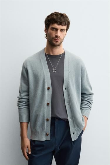 REGULAR FIT COTTON BLEND CARDIGAN - Light blue by Zara