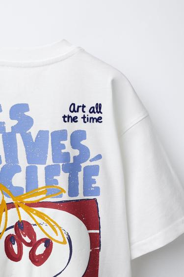 T-SHIRT WITH FLOCKED SLOGAN - White by Zara - Image 3