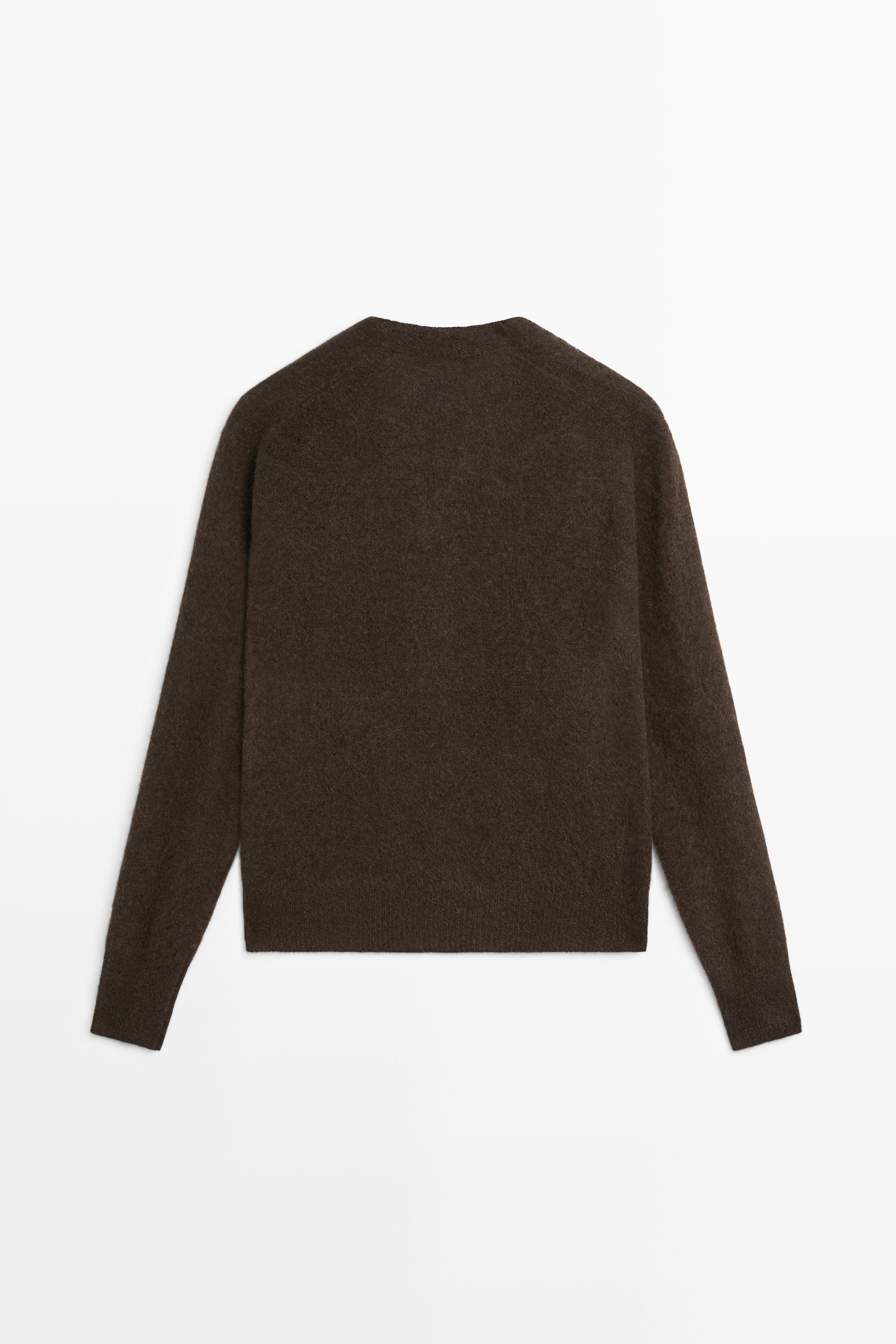Brushed wool-blend V-neck knit cardigan