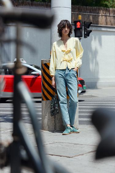 Zara Z1975 系列高腰媽咪褲型牛仔褲 - 中藍色
