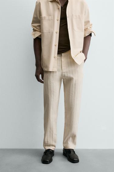 PANTALÓN CHINO ESTRUCTURA RAYAS - Blanco roto de Zara