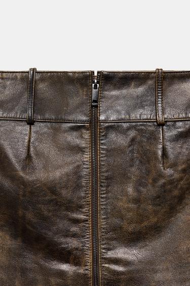 ZW COLLECTION LIMITED EDITION 100% LEATHER SHORT SKIRT - Brown by Zara - Image 9