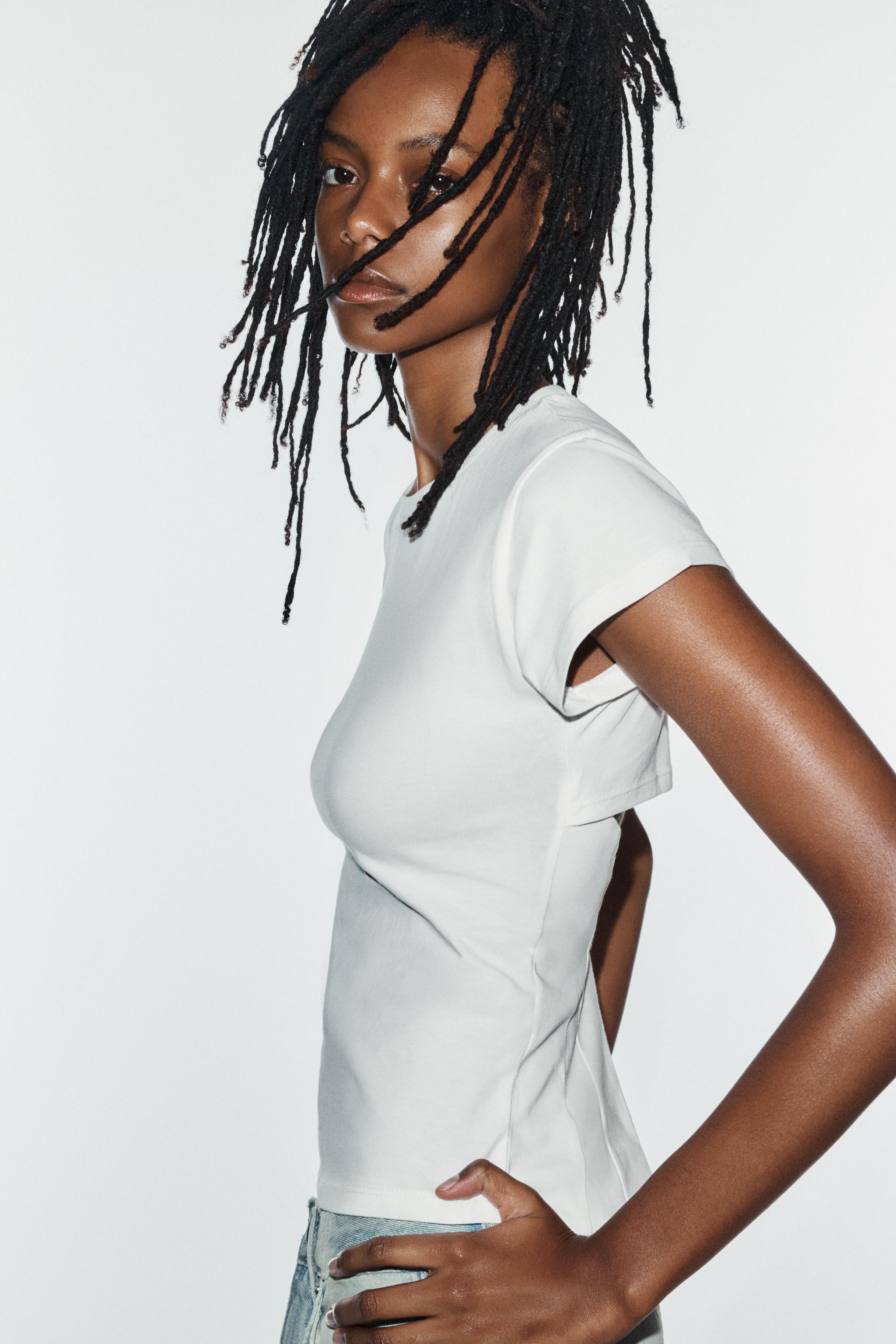 Zara SIRTI KORSE DETAYLI T-SHIRT görsel 3