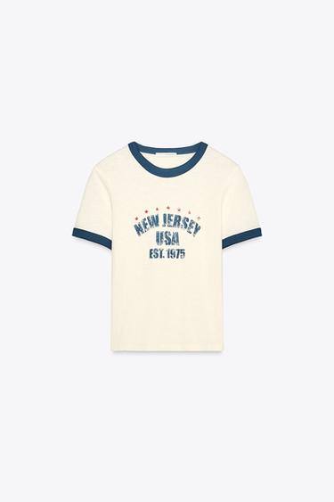 Zara FLAME TEXT T-SHIRT - Oyster-white