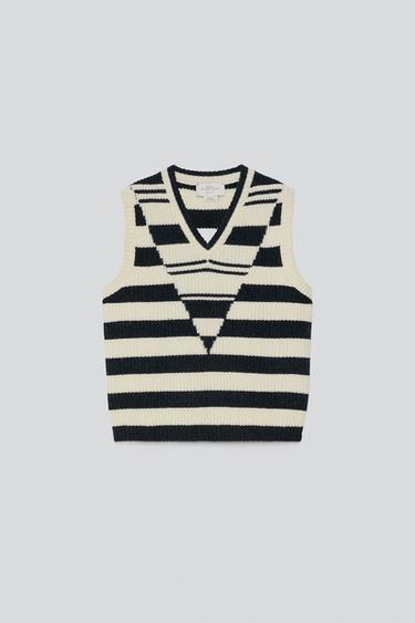 WOOL STRIPED KNIT VEST — striped 1