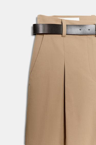 PANTALON LARGE À CEINTURE - Marron clair de Zara - Image 8