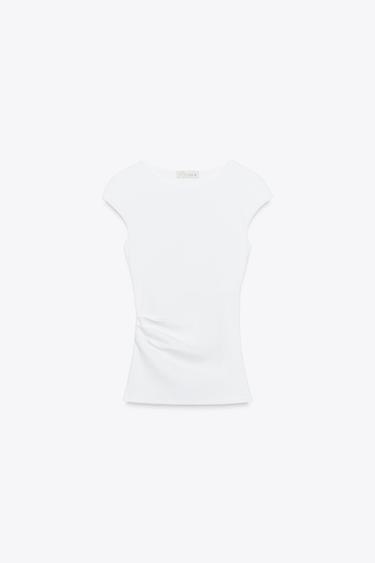 RIBBED DRAPED TOP - White by Zara - Image 2