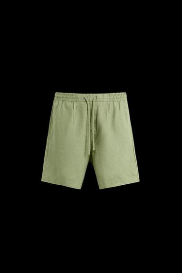 100% LINEN BERMUDA SHORTS - Green by Zara - Image 0