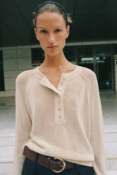 BUTTONED KNIT JUMPER - Ecru by Zara