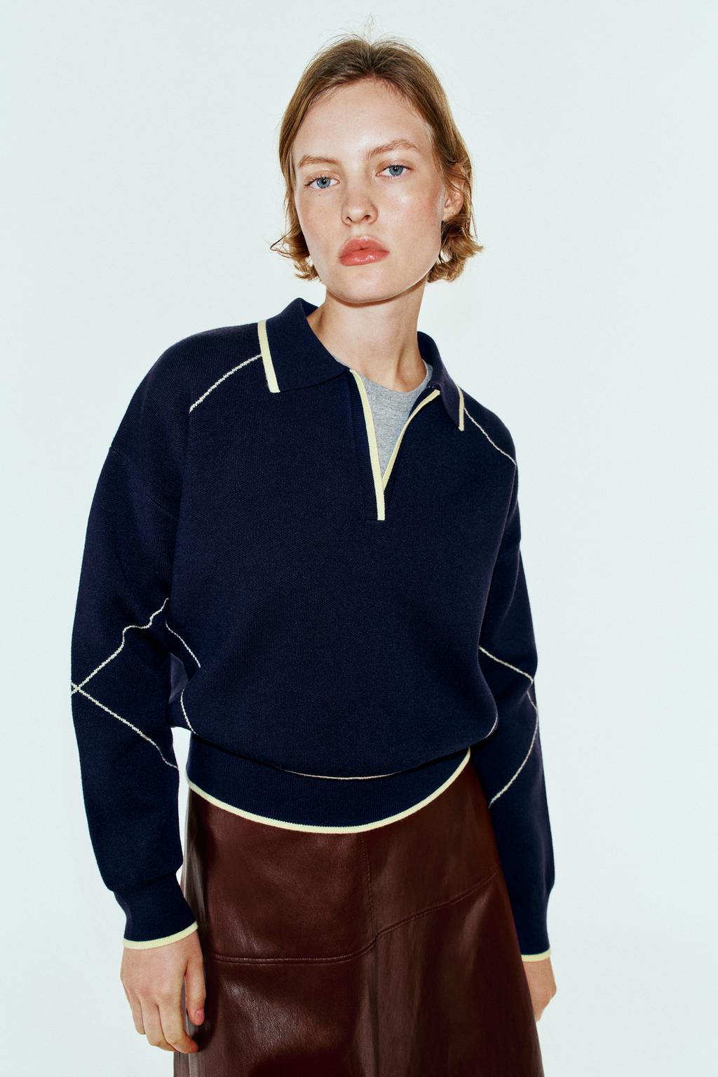 CONTRAST PIPING KNIT POLO JUMPER