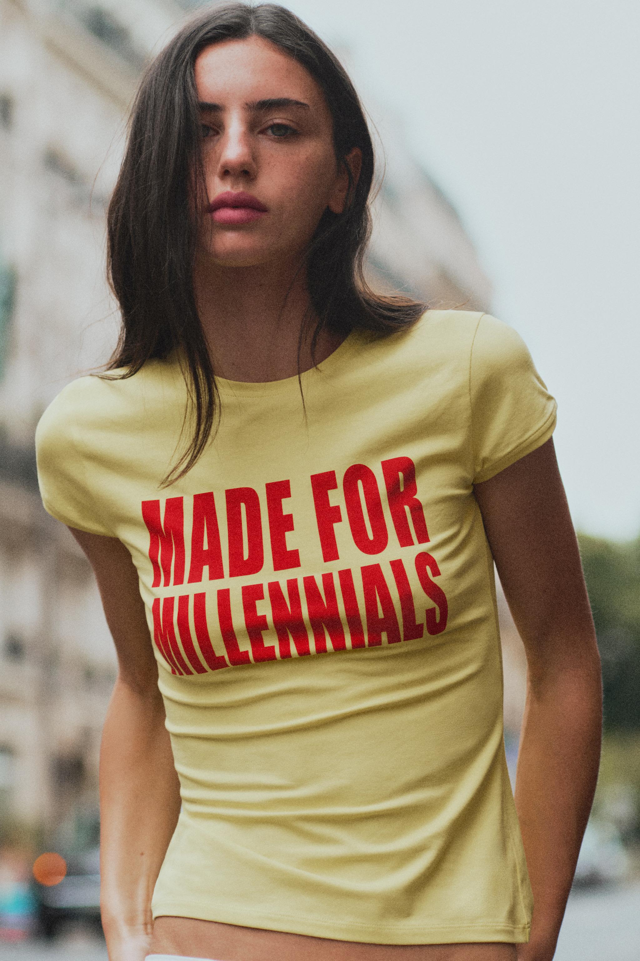 Zara SLOGANLI KISA KOLLU T-SHIRT görsel 3
