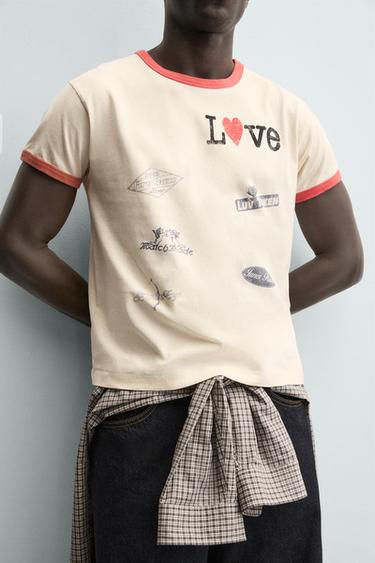 RIB T-SHIRT WITH CONTRAST HEART - Ecru by Zara - Image 4