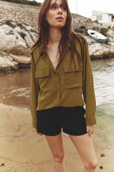 РУБАШКА ИЗ ЖАТОЙ ТКАНИ — ОЛИВКОВЫЙ от Zara — изображение 0
