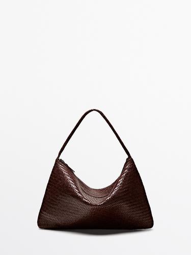 Zara Large woven nappa leather satchel bag - Burgundy - Image 0