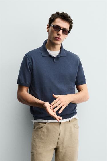 VASKET POLOSHIRT MED STRUKTURSTRIK - blå/indigo fra Zara