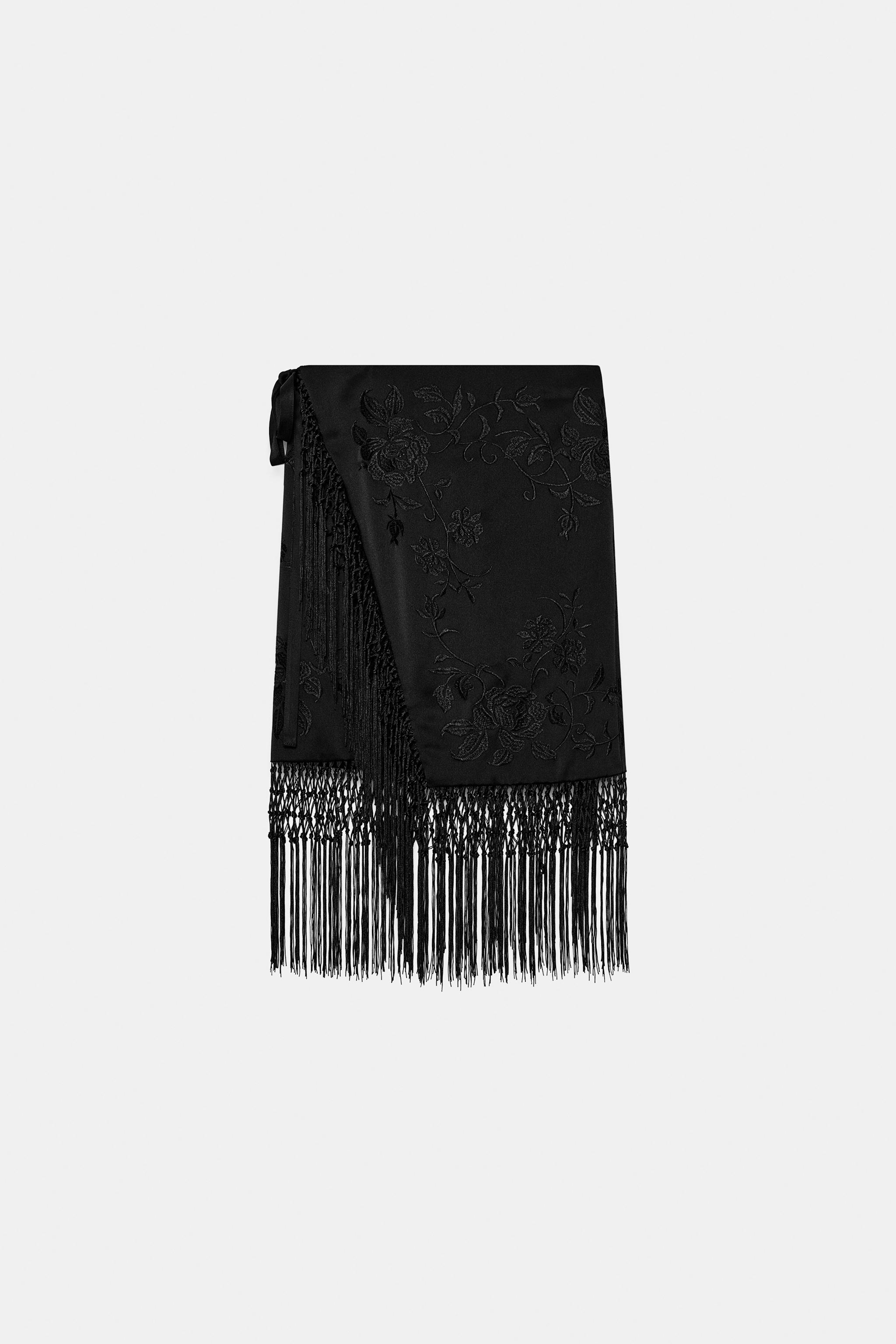 ZW COLLECTION EMBROIDERED FRINGE SKIRT - Black | ZARA Mexico