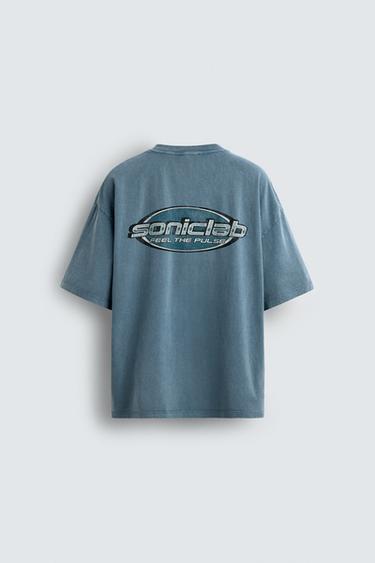 WASHED GRAPHIC T-SHIRT - Faded blue by Zara
