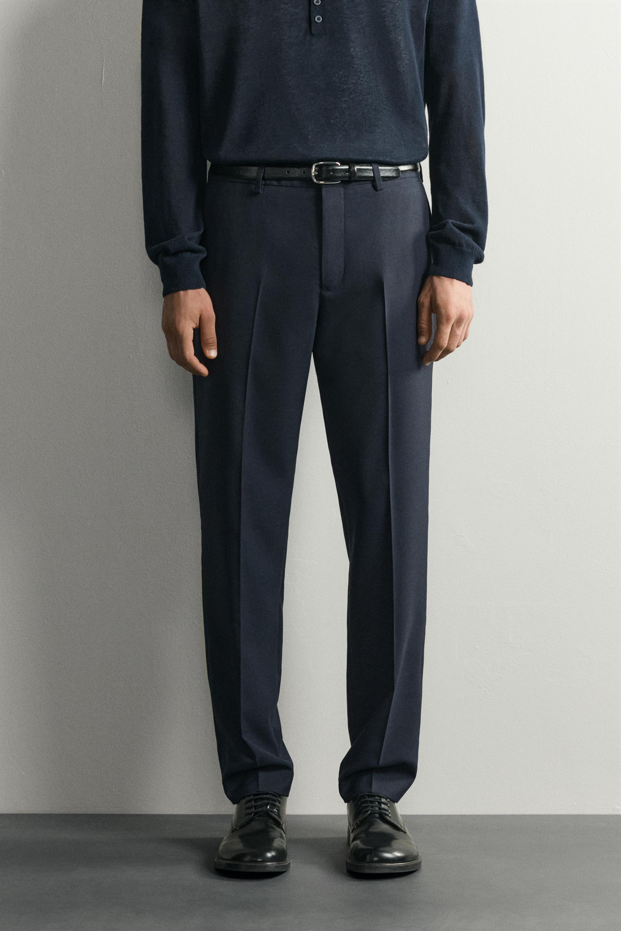 REGULAR FIT WOOL SUIT TROUSERS — Navy blue