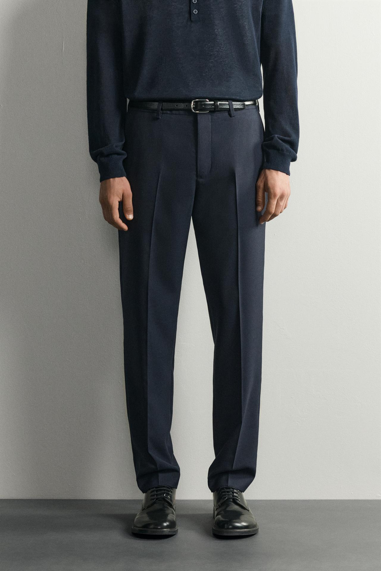 WOOL REGULAR FIT SUIT PANTS — Navy blue