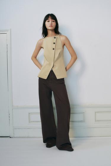 Zara 露背西裝背心上衣 - 焦糖色