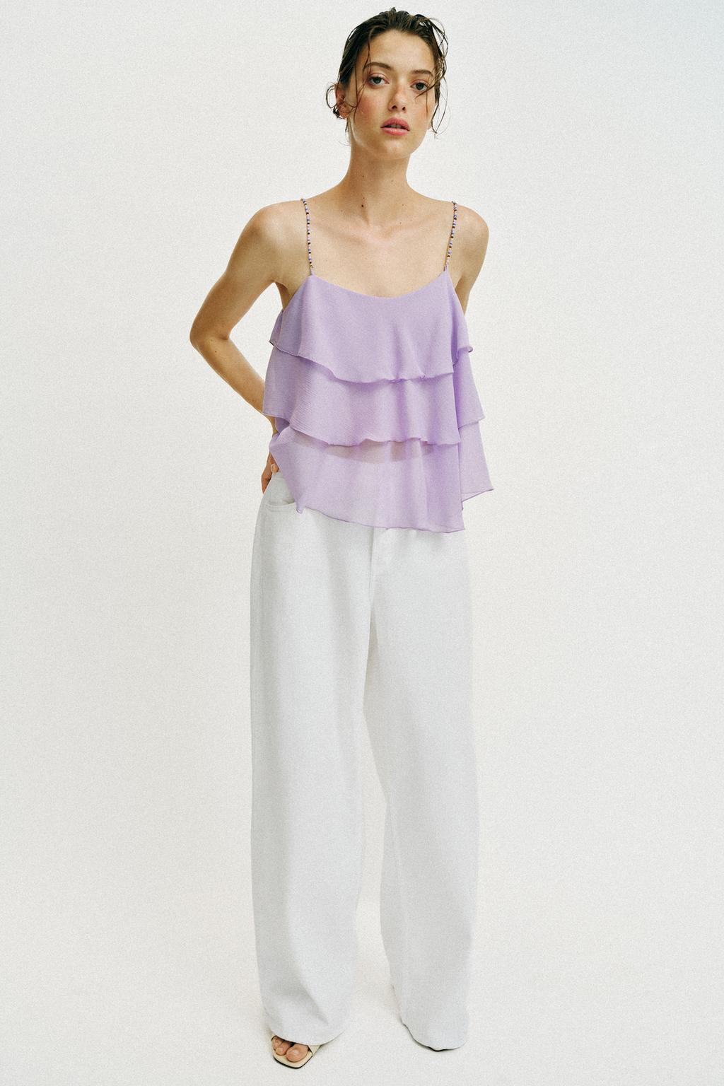 BEADED RUFFLE STRAP TOP - image 2