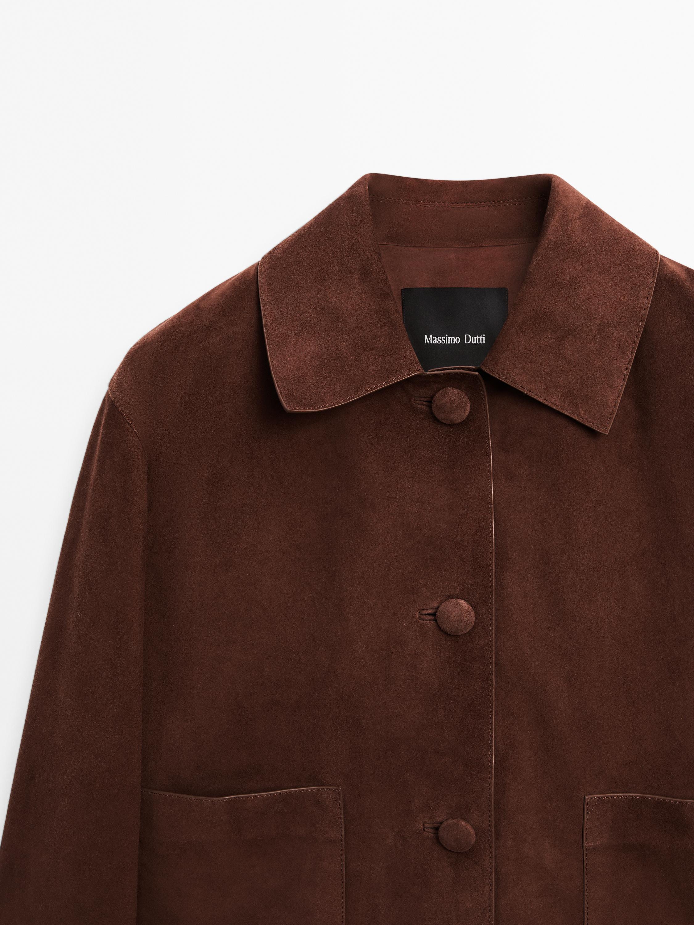 Cropped suede leather-lined jacket with buttons