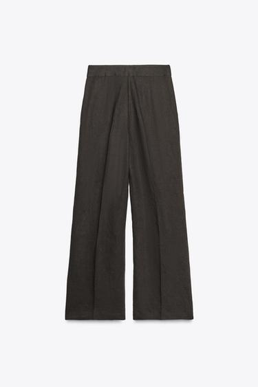 PANTALÓN MEZCLA LINO PINZAS ZW COLLECTION - Marrón de Zara